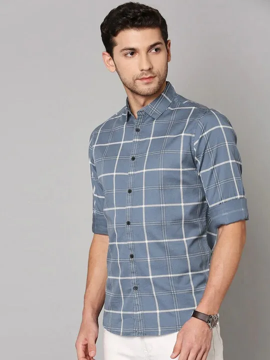 Mens slim fit checked casual shirt