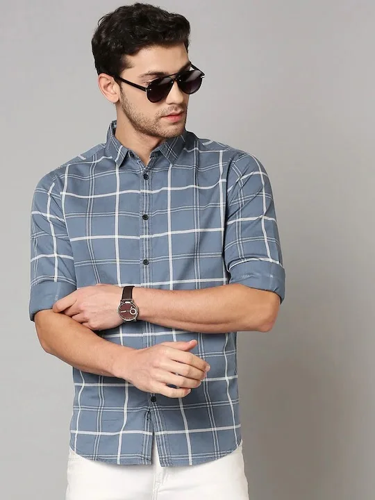 Mens slim fit checked casual shirt