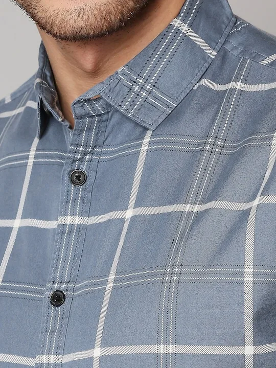Mens slim fit checked casual shirt