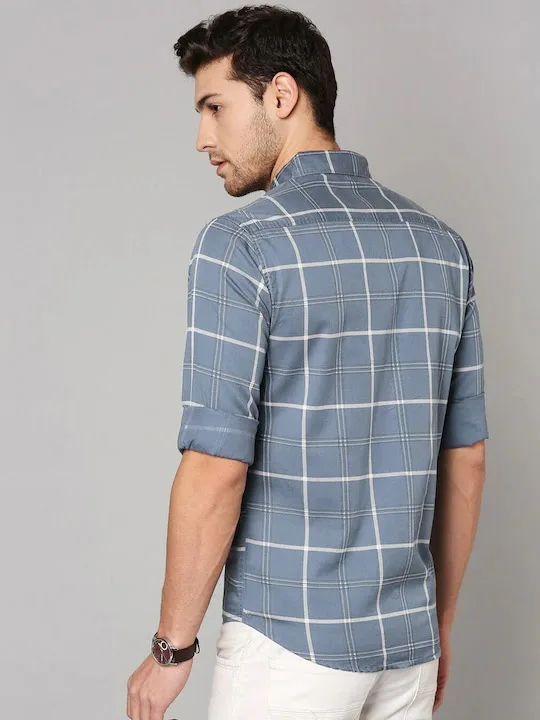 Mens slim fit checked casual shirt